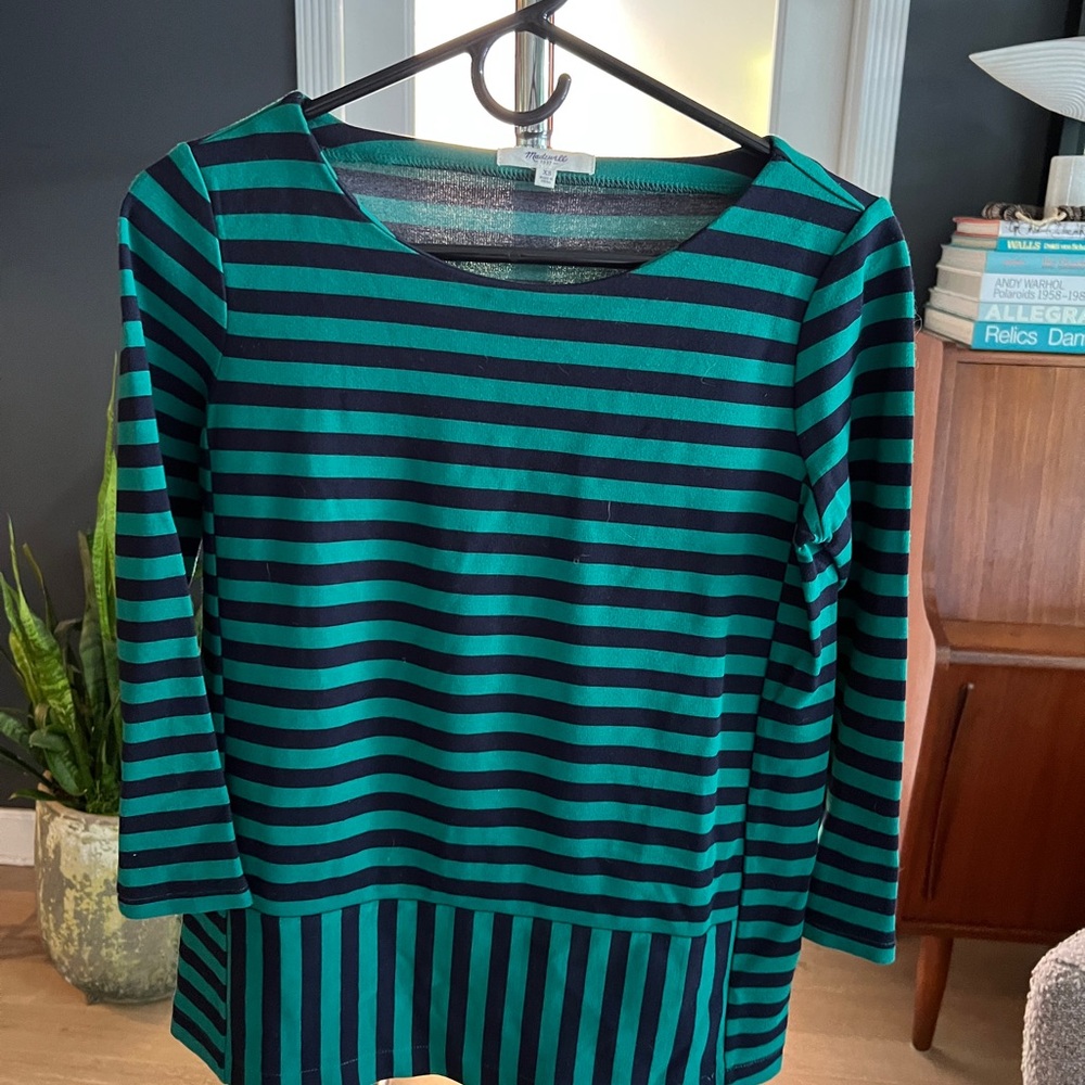 Madewell Striped Green and Black Women's 3/4 Sleeve Top